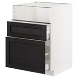 METOD / MAXIMERA Base cb f hob/fish grill/2 drawers, white/Lerhyttan black stained, 60x60x80 cm
