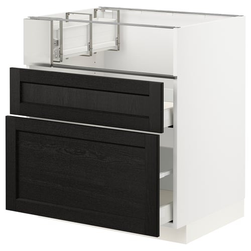 Modern kitchen unit, white & dark wood, 2 drawers.