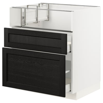 METOD / MAXIMERA Base cb f hob/fish grill/2 drawers, white/Lerhyttan black stained, 75x60x80 cm