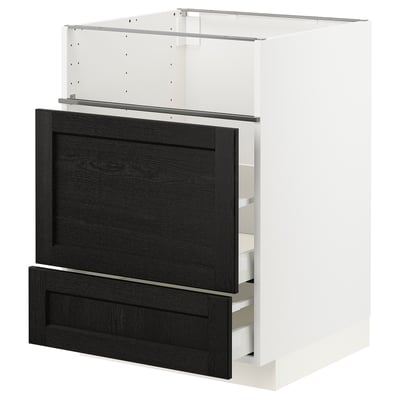 METOD / MAXIMERA Base cb f hob/fish grill/2 drawers, white/Lerhyttan black stained, 60x60x80 cm