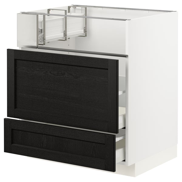 METOD / MAXIMERA Base cb f hob/fish grill/2 drawers, white/Lerhyttan black stained, 75x60x80 cm