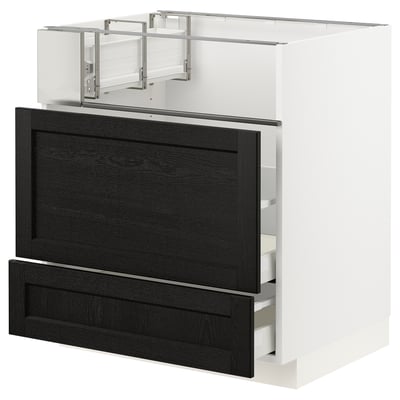 METOD / MAXIMERA Base cb f hob/fish grill/2 drawers, white/Lerhyttan black stained, 75x60x80 cm