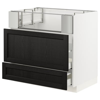 METOD / MAXIMERA Base cb f hob/fish grill/2 drawers, white/Lerhyttan black stained, 90x60x80 cm