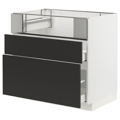METOD / MAXIMERA Base cb f hob/fish grill/2 drawers, white/Nickebo matt anthracite, 90x60x80 cm