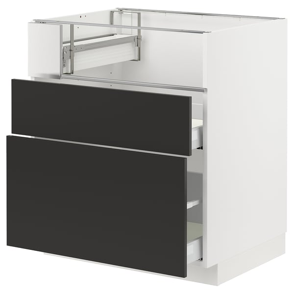 METOD / MAXIMERA Base cb f hob/fish grill/2 drawers, white/Nickebo matt anthracite, 75x60x80 cm