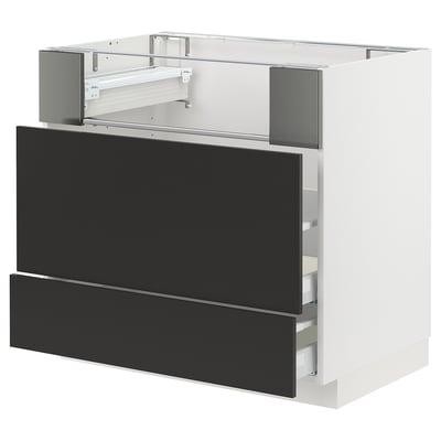 METOD / MAXIMERA Base cb f hob/fish grill/2 drawers, white/Nickebo matt anthracite, 90x60x80 cm
