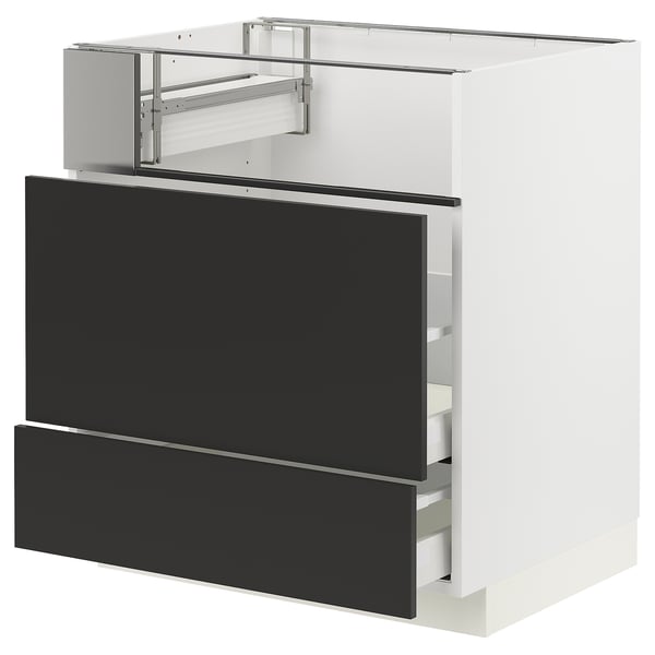 METOD / MAXIMERA Base cb f hob/fish grill/2 drawers, white/Nickebo matt anthracite, 75x60x80 cm