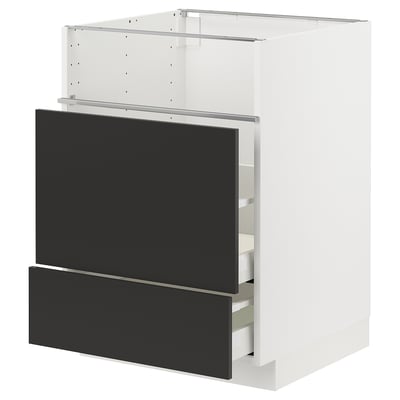 METOD / MAXIMERA Base cb f hob/fish grill/2 drawers, white/Nickebo matt anthracite, 60x60x80 cm