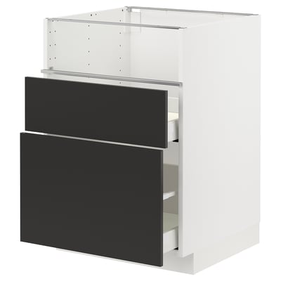 METOD / MAXIMERA Base cb f hob/fish grill/2 drawers, white/Nickebo matt anthracite, 60x60x80 cm