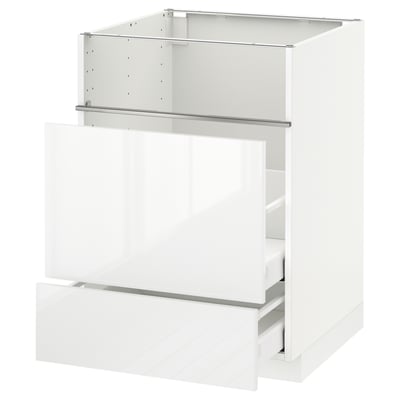 METOD / MAXIMERA Base cb f hob/fish grill/2 drawers, white/Ringhult white, 60x60x80 cm