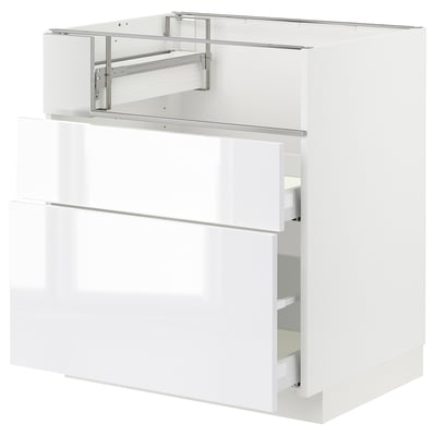 METOD / MAXIMERA Base cb f hob/fish grill/2 drawers, white/Ringhult white, 75x60x80 cm