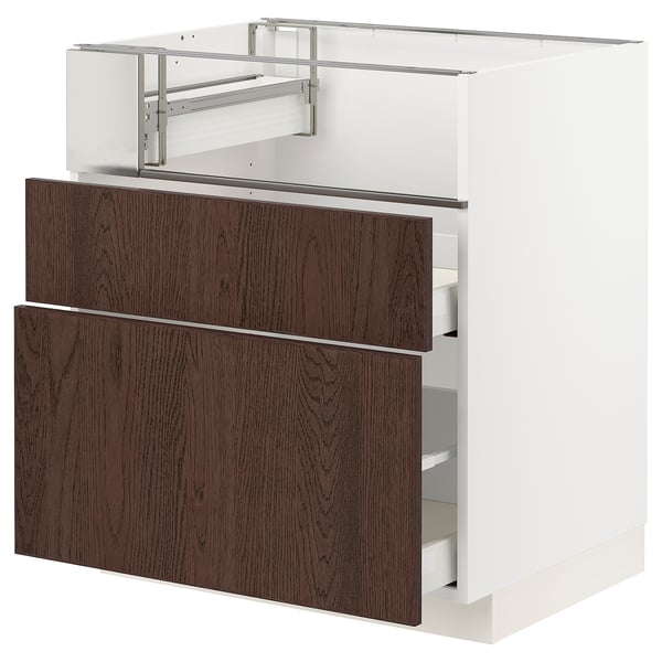METOD / MAXIMERA Base cb f hob/fish grill/2 drawers, white/Sinarp brown, 75x60x80 cm