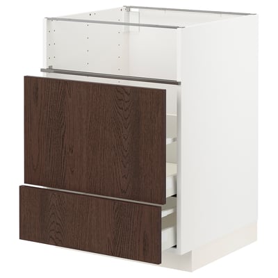METOD / MAXIMERA Base cb f hob/fish grill/2 drawers, white/Sinarp brown, 60x60x80 cm