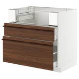 METOD / MAXIMERA Base cb f hob/fish grill/2 drawers, white/Stensta dark brown ash veneer, 90x60x80 cm