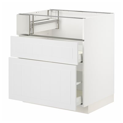 METOD / MAXIMERA Base cb f hob/fish grill/2 drawers, white/Stensund white, 75x60x80 cm
