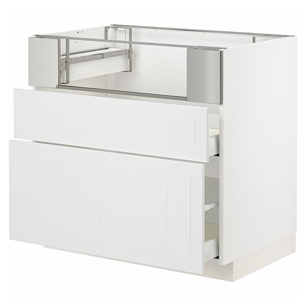 METOD / MAXIMERA Base cb f hob/fish grill/2 drawers, white/Stensund white, 90x60x80 cm