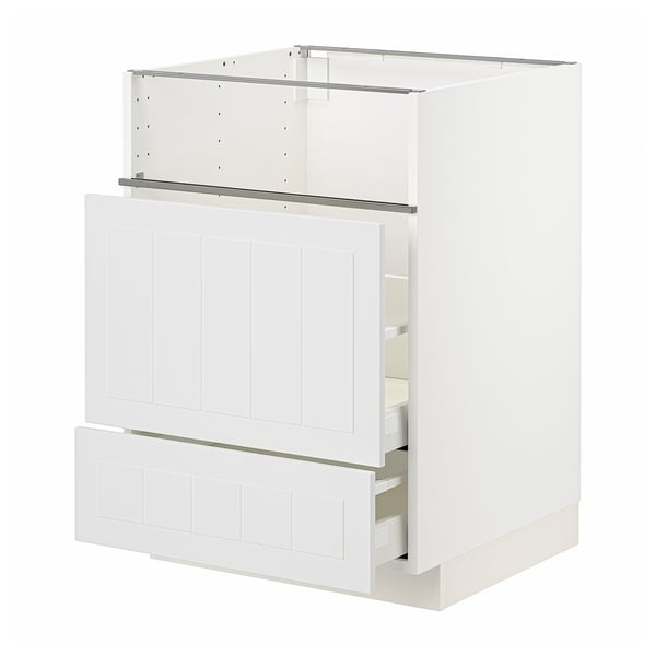 METOD / MAXIMERA Base cb f hob/fish grill/2 drawers, white/Stensund white, 60x60x80 cm