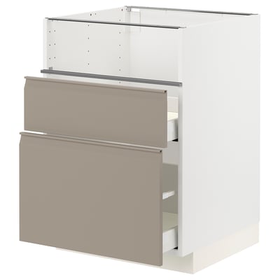 METOD / MAXIMERA Base cb f hob/fish grill/2 drawers, white/Upplöv matt dark beige, 60x60x80 cm