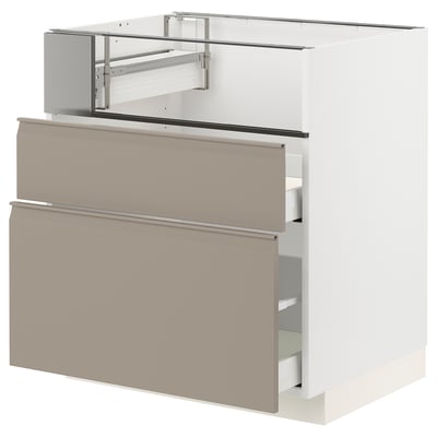 METOD / MAXIMERA Base cb f hob/fish grill/2 drawers, white/Upplöv matt dark beige, 75x60x80 cm
