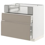 METOD / MAXIMERA Base cb f hob/fish grill/2 drawers, white/Upplöv matt dark beige, 90x60x80 cm