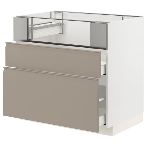 Grey-brown METOD cabinet, 2 drawers, modern, metal handles