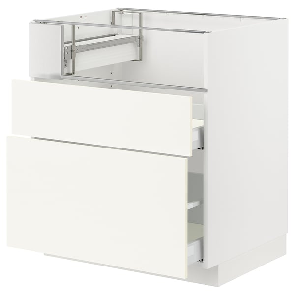 METOD / MAXIMERA Base cb f hob/fish grill/2 drawers, white/Vallstena white, 75x60x80 cm