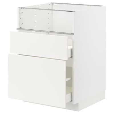 METOD / MAXIMERA Base cb f hob/fish grill/2 drawers, white/Vallstena white, 60x60x80 cm