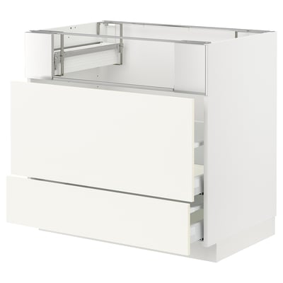 METOD / MAXIMERA Base cb f hob/fish grill/2 drawers, white/Vallstena white, 90x60x80 cm