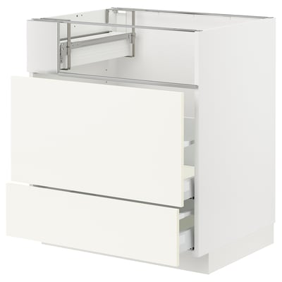 METOD / MAXIMERA Base cb f hob/fish grill/2 drawers, white/Vallstena white, 75x60x80 cm