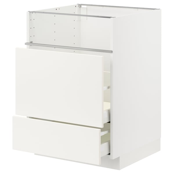 METOD / MAXIMERA Base cb f hob/fish grill/2 drawers, white/Vallstena white, 60x60x80 cm