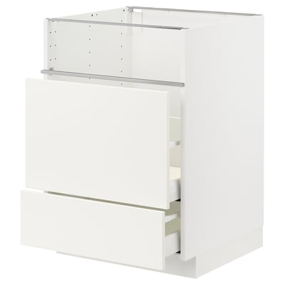 METOD / MAXIMERA Base cb f hob/fish grill/2 drawers, white/Vallstena white, 60x60x80 cm