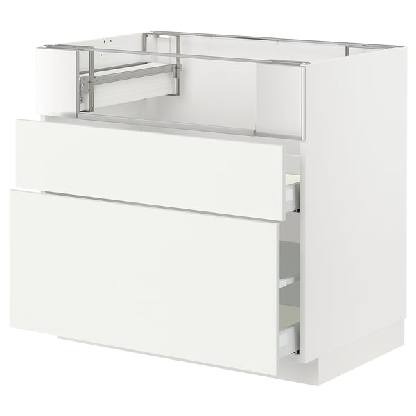 METOD / MAXIMERA Base cb f hob/fish grill/2 drawers, white/Vallstena white, 90x60x80 cm