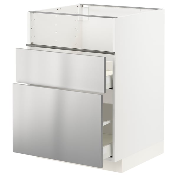 METOD / MAXIMERA Base cb f hob/fish grill/2 drawers, white/Vårsta stainless steel, 60x60x80 cm