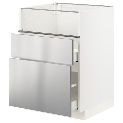 METOD kitchen unit, white with stainless steel handles, three compartments.