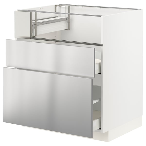 METOD / MAXIMERA Base cb f hob/fish grill/2 drawers, white/Vårsta stainless steel, 75x60x80 cm