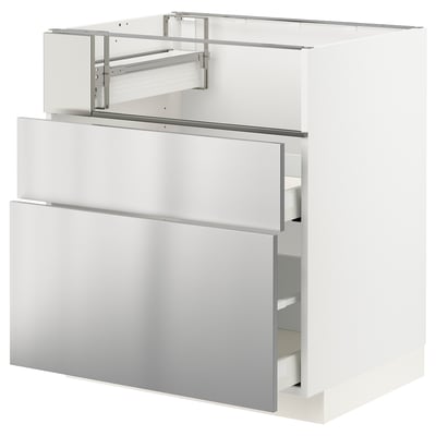 METOD / MAXIMERA Base cb f hob/fish grill/2 drawers, white/Vårsta stainless steel, 75x60x80 cm