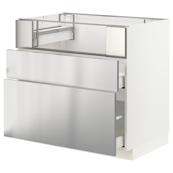 METOD / MAXIMERA Base cb f hob/fish grill/2 drawers, white/Vårsta stainless steel, 90x60x80 cm