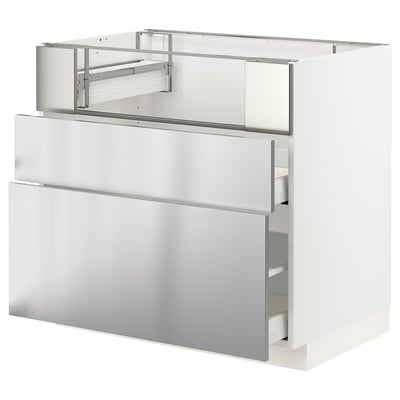 METOD / MAXIMERA Base cb f hob/fish grill/2 drawers, white/Vårsta stainless steel, 90x60x80 cm