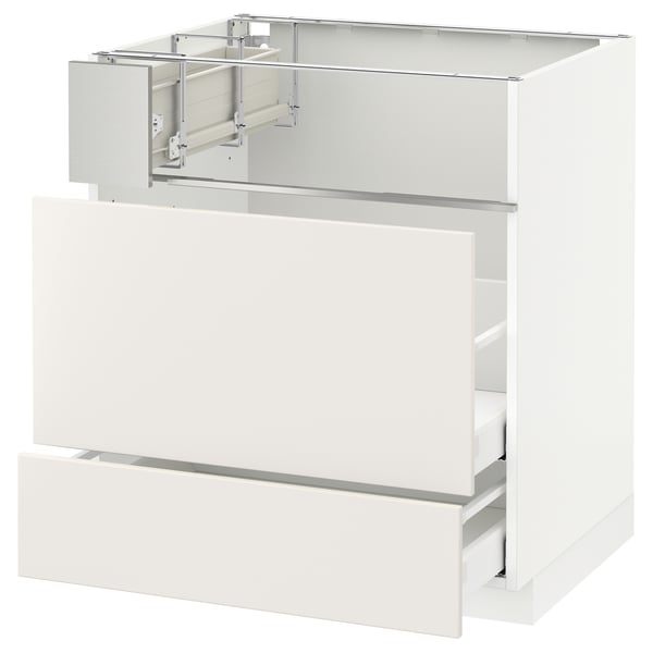 METOD / MAXIMERA Base cb f hob/fish grill/2 drawers, white/Veddinge white, 75x60x80 cm