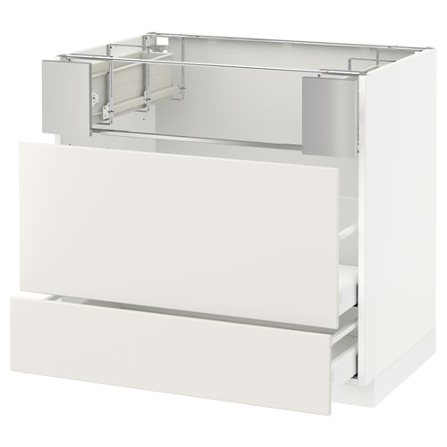 A white METOD kitchen cabinet with smooth, clean lines and full-extension drawers.
