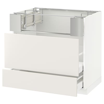 METOD / MAXIMERA Base cb f hob/fish grill/2 drawers, white/Veddinge white, 90x60x80 cm