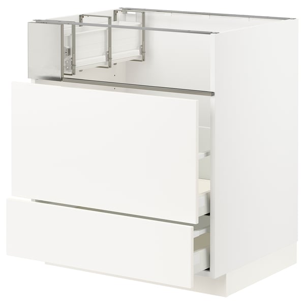 METOD / MAXIMERA Base cb f hob/fish grill/2 drawers, white/Veddinge white, 75x60x80 cm