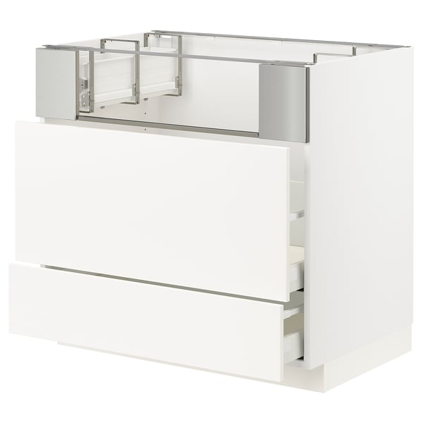 METOD / MAXIMERA Base cb f hob/fish grill/2 drawers, white/Veddinge white, 90x60x80 cm
