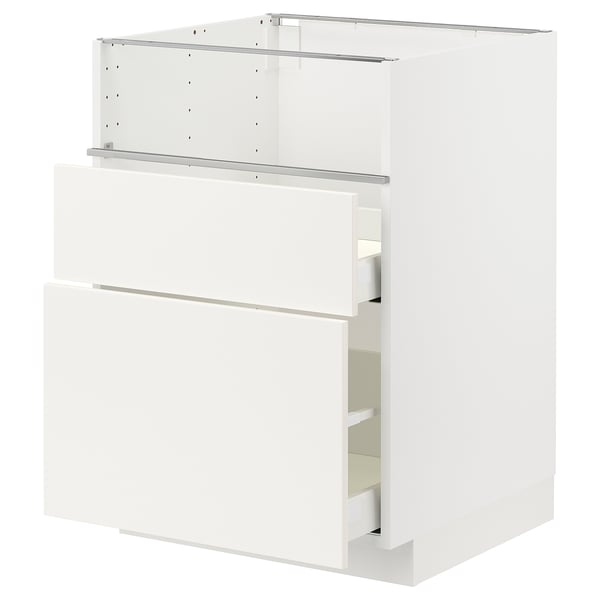 METOD / MAXIMERA Base cb f hob/fish grill/2 drawers, white/Veddinge white, 60x60x80 cm