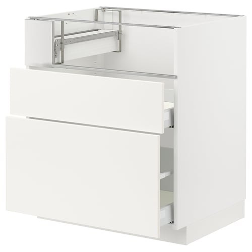 White METOD kitchen unit with drawers, smooth white finish, three drawers, modern minimalist design.