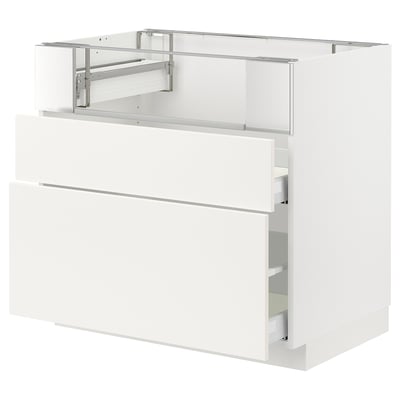 METOD / MAXIMERA Base cb f hob/fish grill/2 drawers, white/Veddinge white, 90x60x80 cm