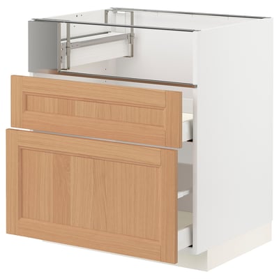 METOD / MAXIMERA Base cb f hob/fish grill/2 drawers, white/Vedhamn oak, 75x60x80 cm