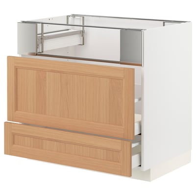 METOD / MAXIMERA Base cb f hob/fish grill/2 drawers, white/Vedhamn oak, 90x60x80 cm
