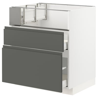 METOD / MAXIMERA Base cb f hob/fish grill/2 drawers, white/Voxtorp dark grey, 75x60x80 cm