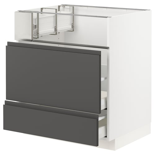 METOD / MAXIMERA Base cb f hob/fish grill/2 drawers, white/Voxtorp dark grey, 75x60x80 cm